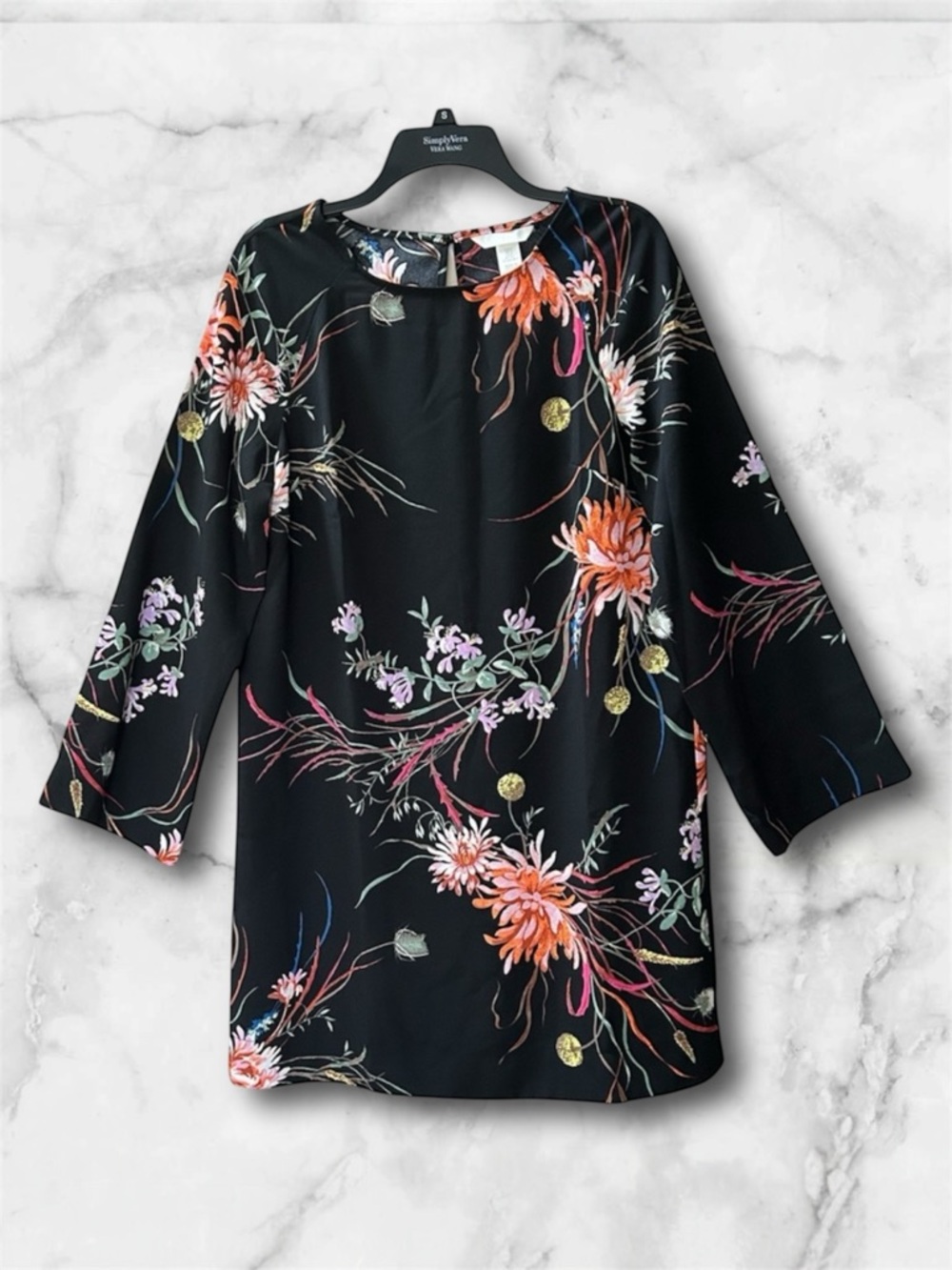 NWT H&M Black Floral Wide-sleeved Knee Length Dress Boho Goth Punk Size S - Picture 2 of 13